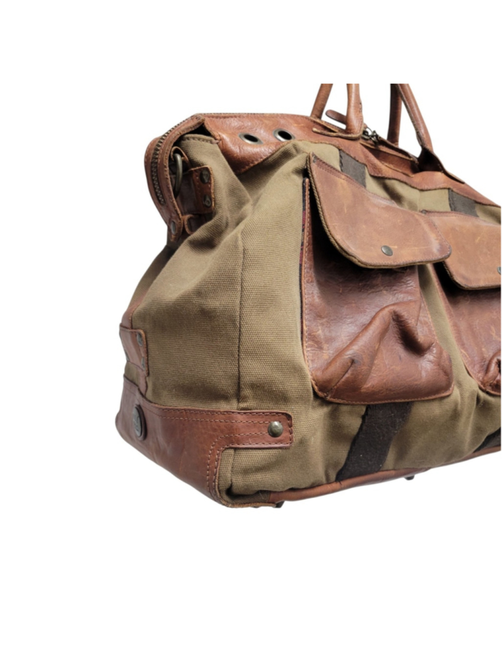 WILL Leather Goods Travel Duffle Bag Weekend Carry-On Brown Canvas/Leather Trim - Picture 7 of 10